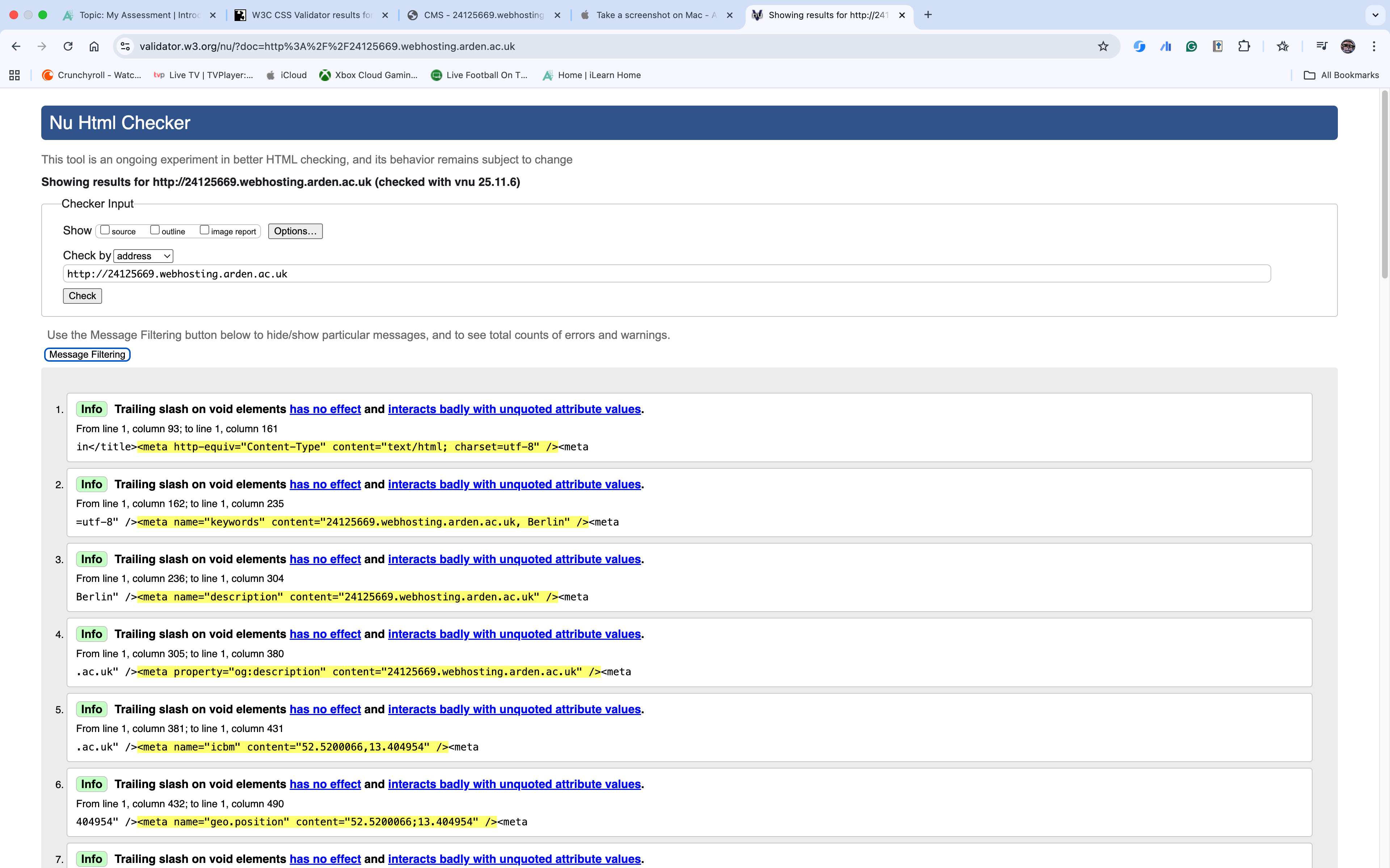 Screenshot of HTML Validation result showing external errors