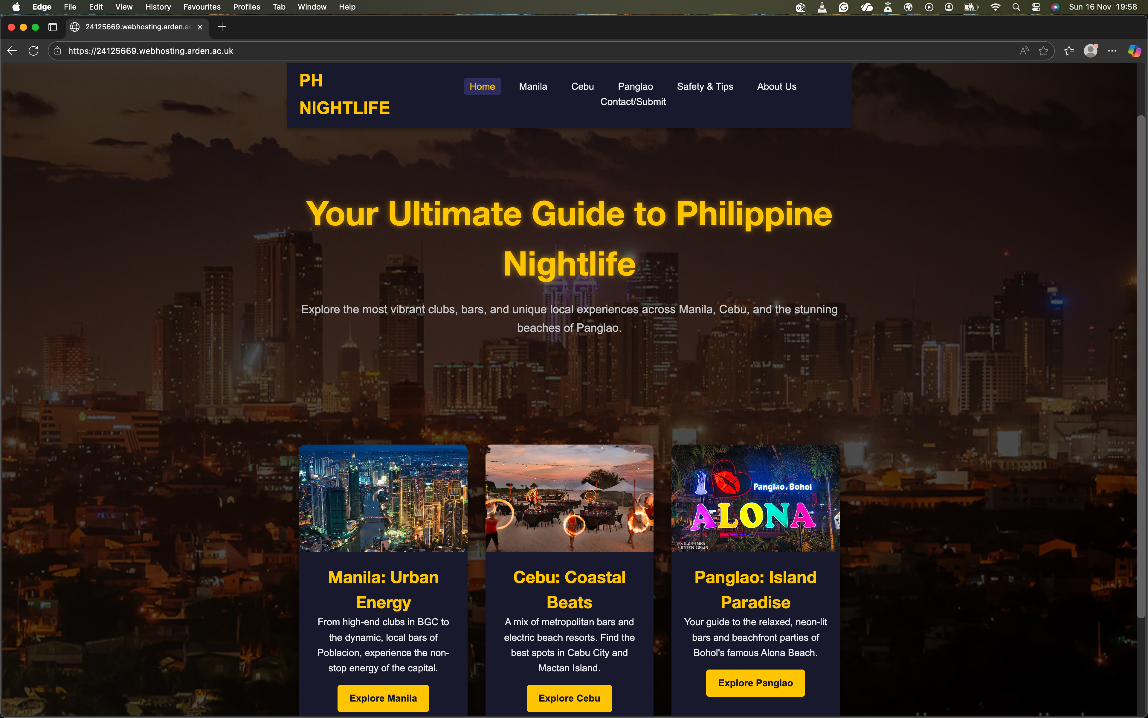 Screenshot of website on Edge browser